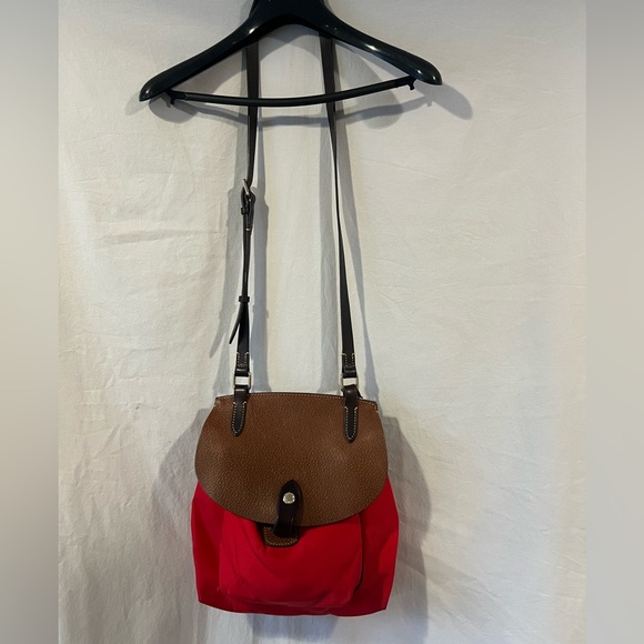 Dooney & Bourke Handbags - Dooney & Bourke Alto Saddle Crossbody Bag Leather Canvas Red Brown